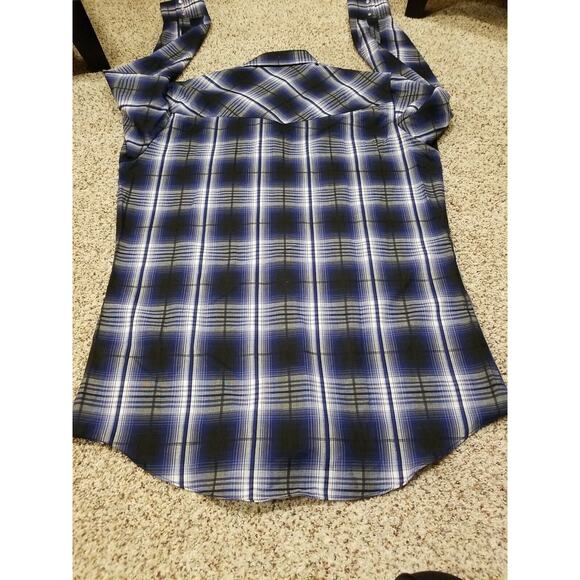 Ely Cattleman | Blue White Black Plaid Pearl Snap Long Sleeve Button Up Men Med - Picture 9 of 9